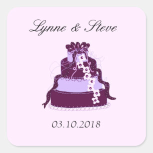 Purple Wedding Cake Save the Date Square Sticker