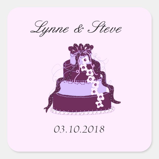 Purple Wedding Cake Save the Date Square Sticker (Front)
