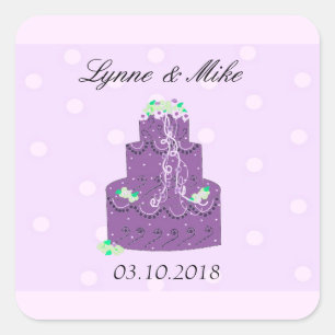 Purple Wedding Cake Save the Date Square Sticker