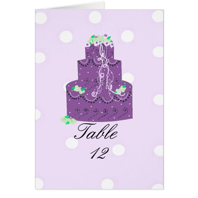 Purple Wedding Cake Table Seating Card (Front)