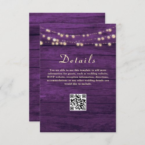 Purple Wedding Details QR Code Enclosure Card