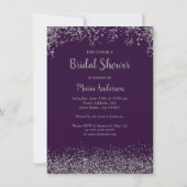Purple Wedding Dress Silver Glitter Bridal Shower Invitation (Back)