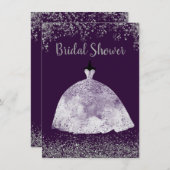 Purple Wedding Dress Silver Glitter Bridal Shower Invitation (Front/Back)