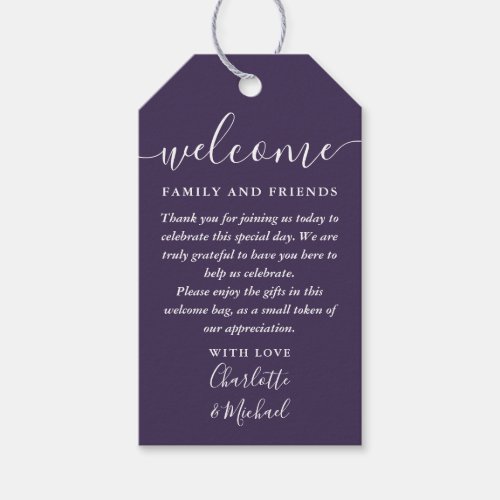 Purple Wedding Favor Welcome Basket Bag Gift Tags