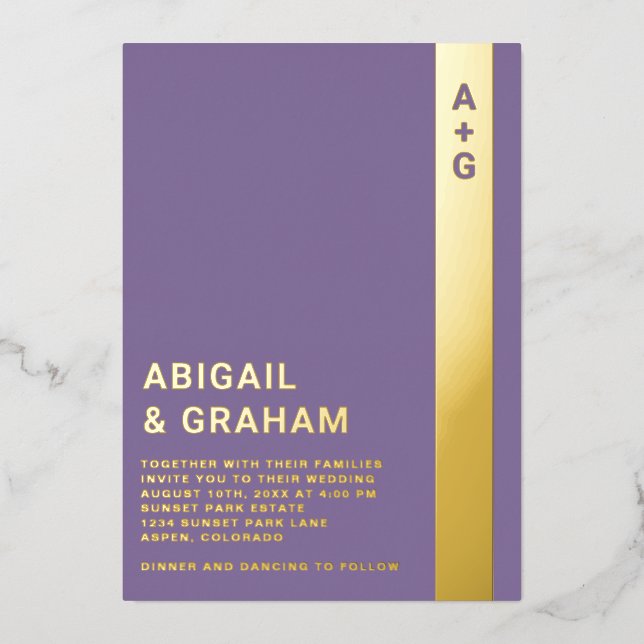 Purple Wedding Foil Invitation (Front)