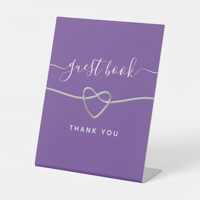 Purple Wedding Guest Book Pedestal Sign (Front)