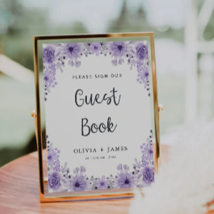 Purple Wedding Guest Book Sign Template