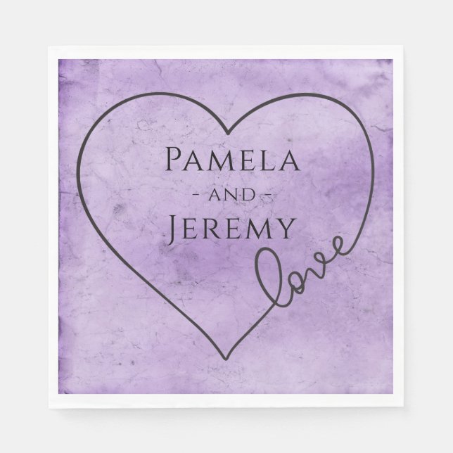 Purple Wedding  Heart Lavender Watercolor Love Napkins (Front)