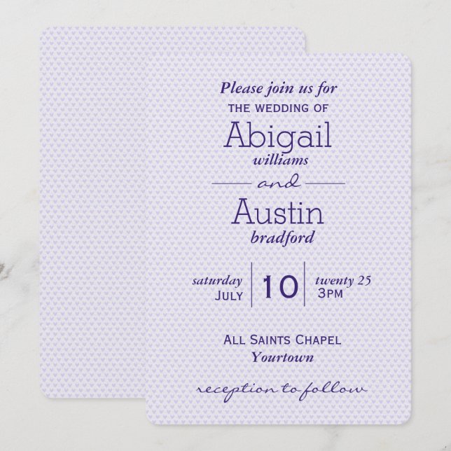 Purple Wedding Hearts Invitation (Front/Back)