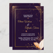 purple wedding invitation with gold colors
