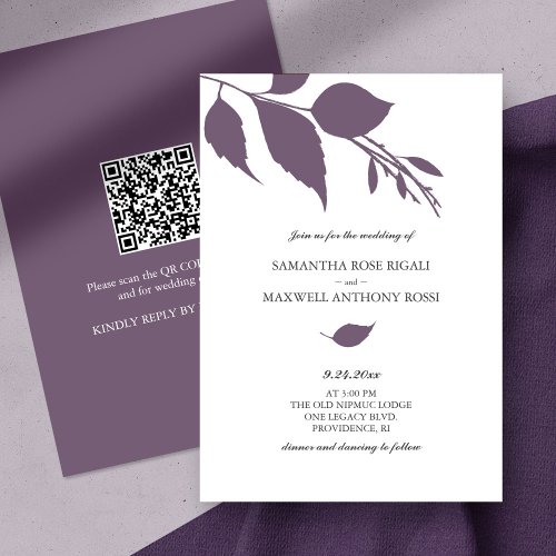 Purple Wedding Invitation with QR Code