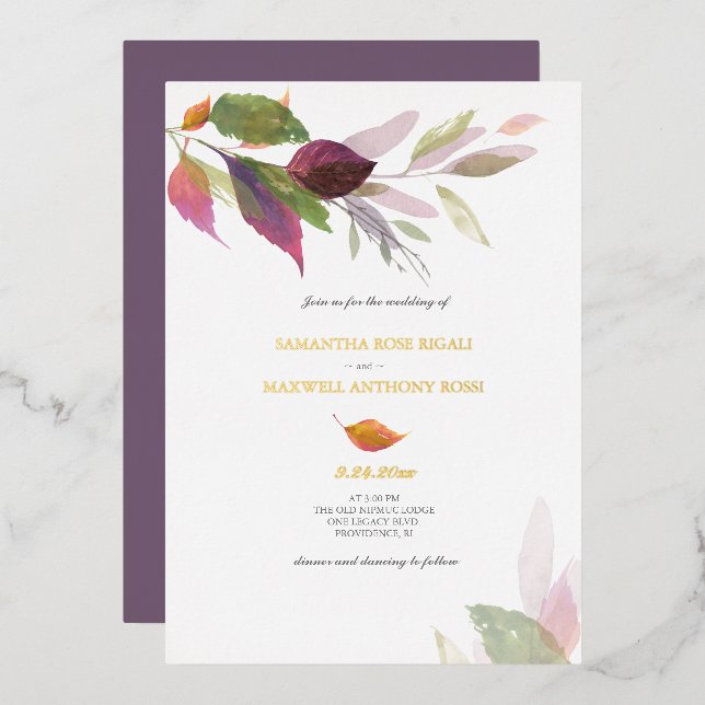 Purple Wedding Invitations for Fall (Front/Back)