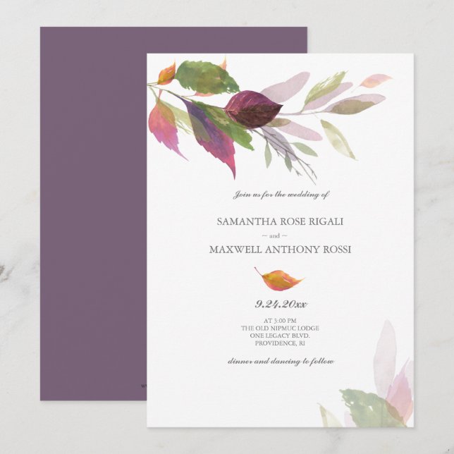 Purple Wedding Invitations for Fall (Front/Back)