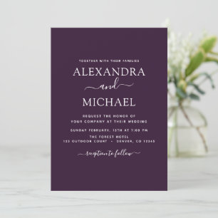 Purple Wedding Modern Typography Invitation