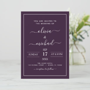 Purple Wedding Modern Typography Invitation