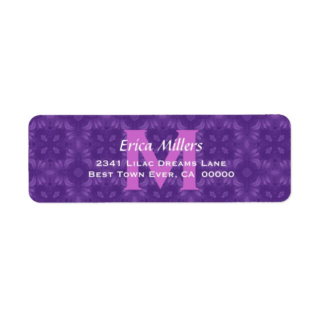 Purple Wedding Monogram Address Label V10 (Front)