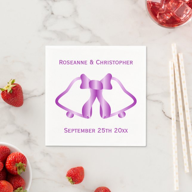 Purple Wedding Napkins Bells And Ribbon (Insitu)