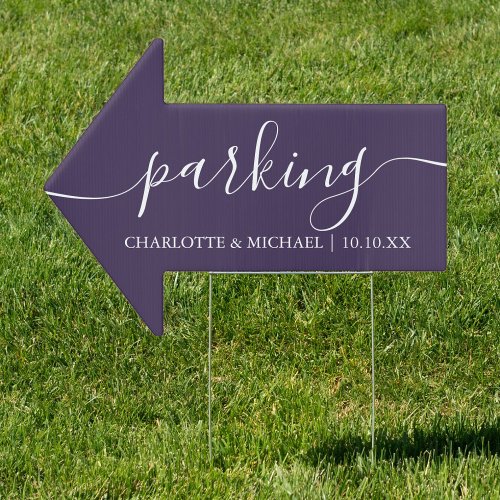 Purple Wedding Parking This Way Arrow Sign