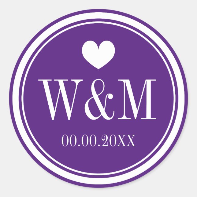 Purple wedding party favor seals and stickers (Front)