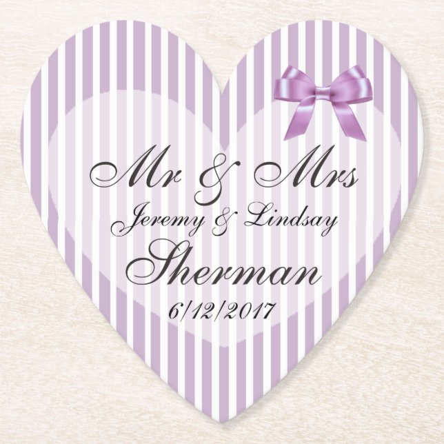 Purple Wedding Personalized Custom Paper Coaster (Front)
