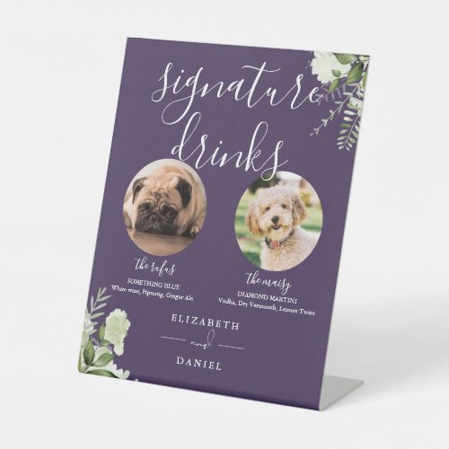 Purple Wedding Pet Dog Signature Drinks Pedestal Sign