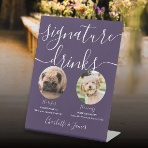 Purple Wedding Pet Dog Signature Drinks Pedestal Sign