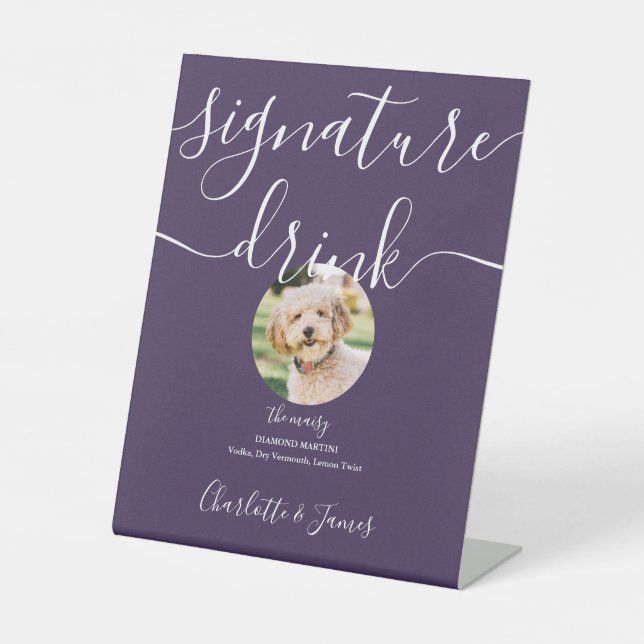 Purple Wedding Pet Signature Drink  Pedestal Sign (Front)