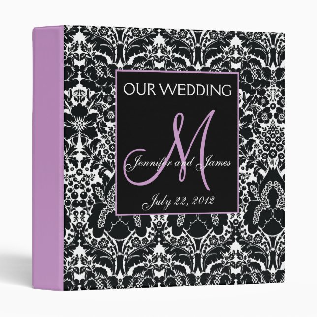 Purple Wedding Photo Album Damask Monogram Binder (Front/Spine)