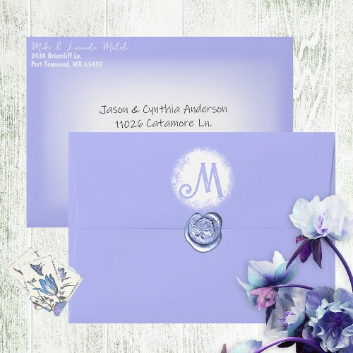 Purple Wedding Pre_addressed 5x7 Monogram Seal Envelope