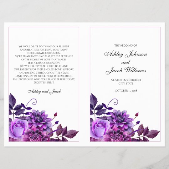 Purple Wedding Program Folded Church Ceremony Zazzle Com