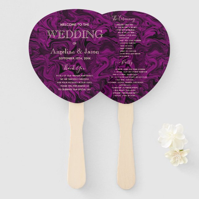 Purple Wedding Program Hand Fan (Front and Back)