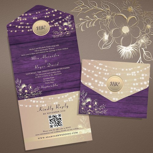 Purple Wedding QR Code All In One Invitation