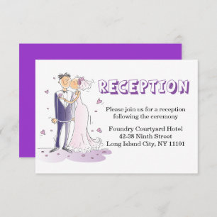 Purple Wedding Reception Cartoon Bride & Groom Invitation