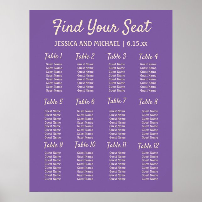 Purple Wedding Reception Seating Chart (Front)