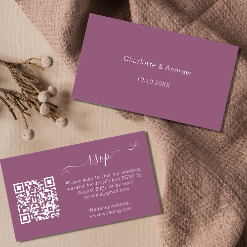 Purple wedding response website QR code RSVP Enclosure Card