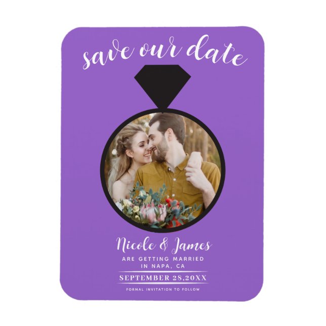 Purple Wedding Ring Photo Save the Date Magnet (Vertical)