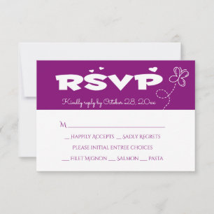 Purple Wedding RSVP Butterfly & Hearts Card