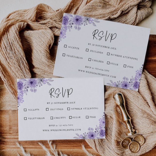 Purple Wedding RSVP Card Template (Purple Wedding RSVP Card Template)