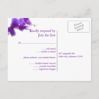 Personalised Vintage Wedding RSVP Postcards Fantasy Floral Purple on Ivory Card