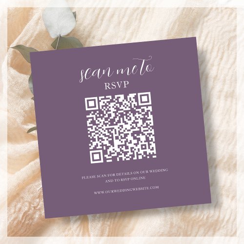 Purple  Wedding RSVP QR Code Enclosure Card