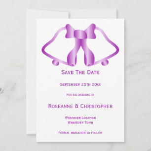 Purple Wedding Save The Date Card Bells And Ribbon