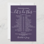 Purple Wedding Schedule Timeline Card<br><div class="desc">This stylish purple wedding schedule timeline can be personalised with your wedding details in chic lettering. Designed by Thisisnotme©</div>