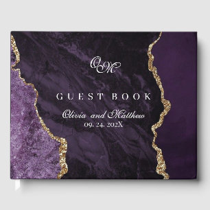 Purple Wedding Scrip Agate Luxury Violet  Guest Book