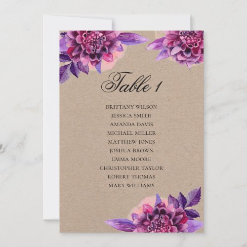 Purple wedding seating chart Floral kraft plan Invitation