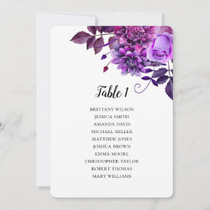 Purple wedding seating chart. Floral table plan Invitation