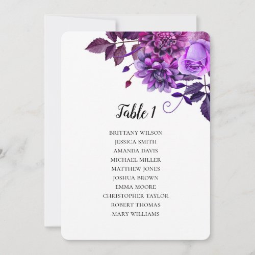 Purple wedding seating chart Floral table plan Invitation