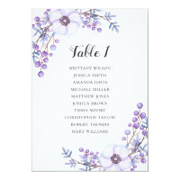 Purple wedding seating chart. Flowers table plan Card