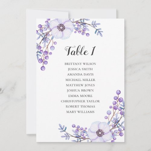 Purple wedding seating chart Flowers table plan Invitation