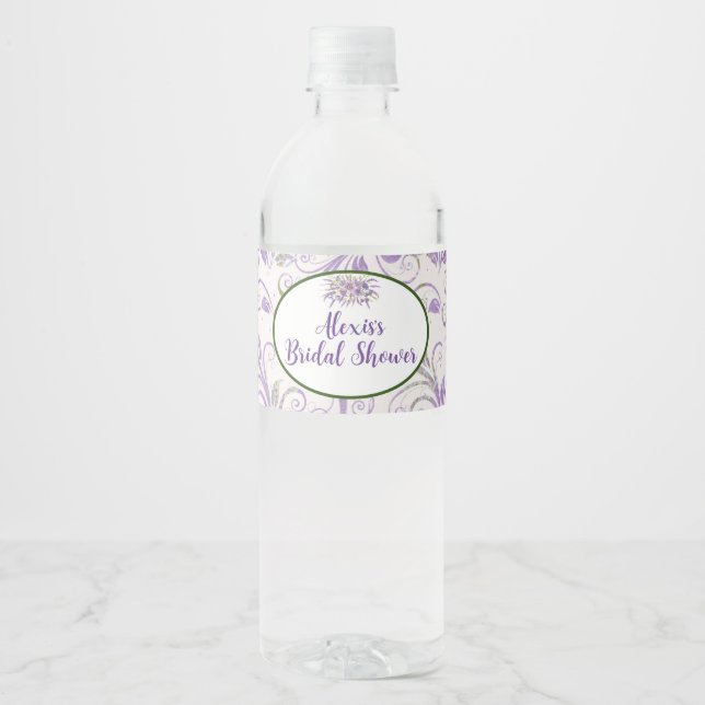 Purple wedding shower water bottle label (Front)
