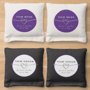 Purple Wedding Team Bride Groom Cornhole Bags